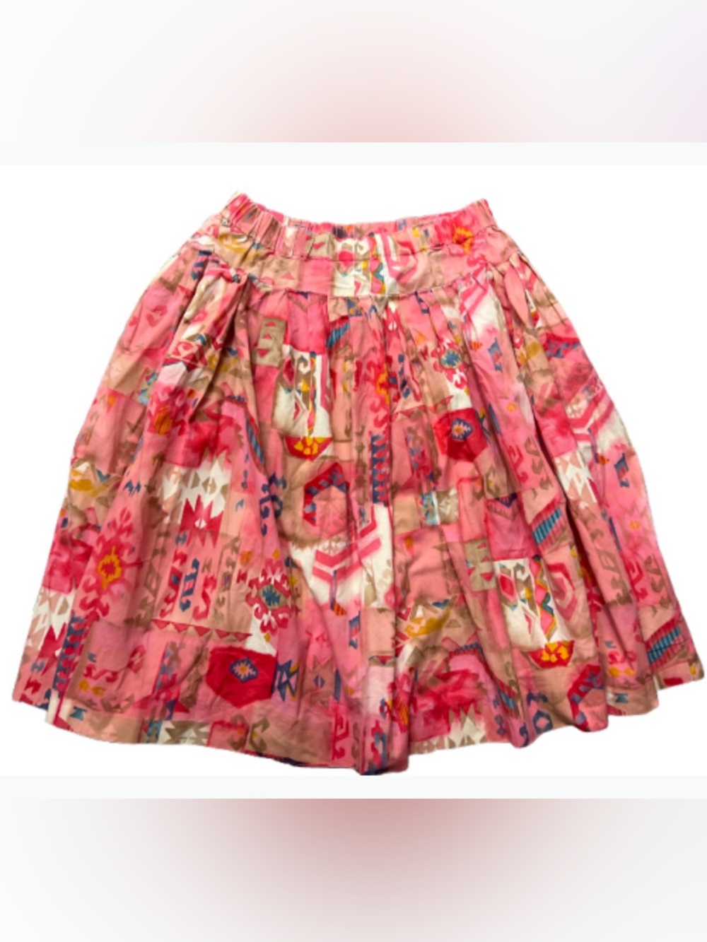 Anthropologie Boho Pink Printed Midi Skirt w/ Side Pockets | Elastic Waist
